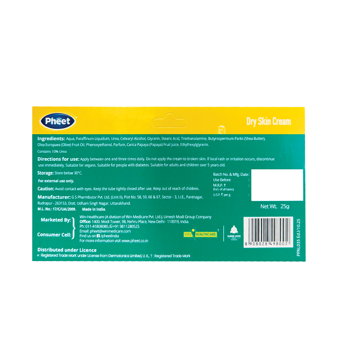 Pheet dry skin cream packaging with label on a white background