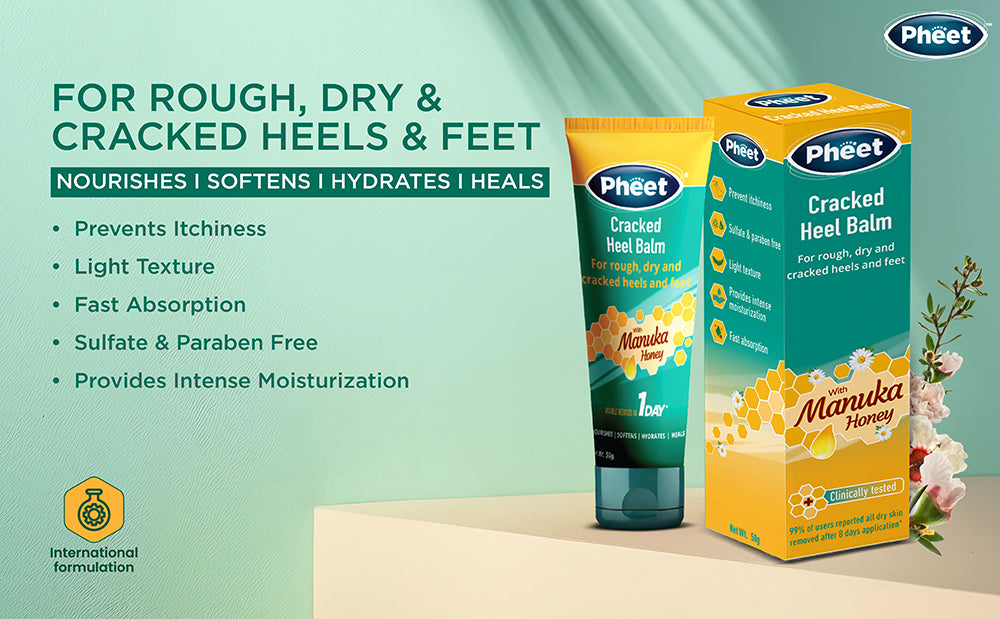 Pheet Cracked Heel Balm with Manuka honey for dry, rough and cracked heels and feet